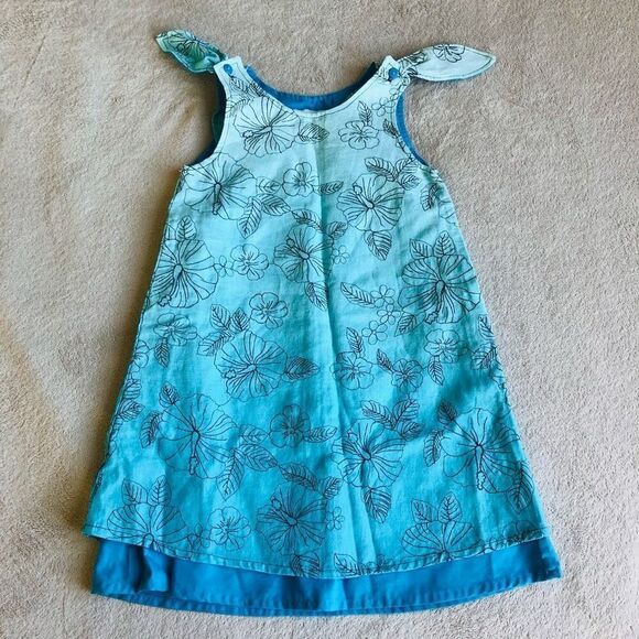 NWOT Gracie Day Little Girl’s Blue Floral Tank Button Tie Dress - Picture 1 of 8